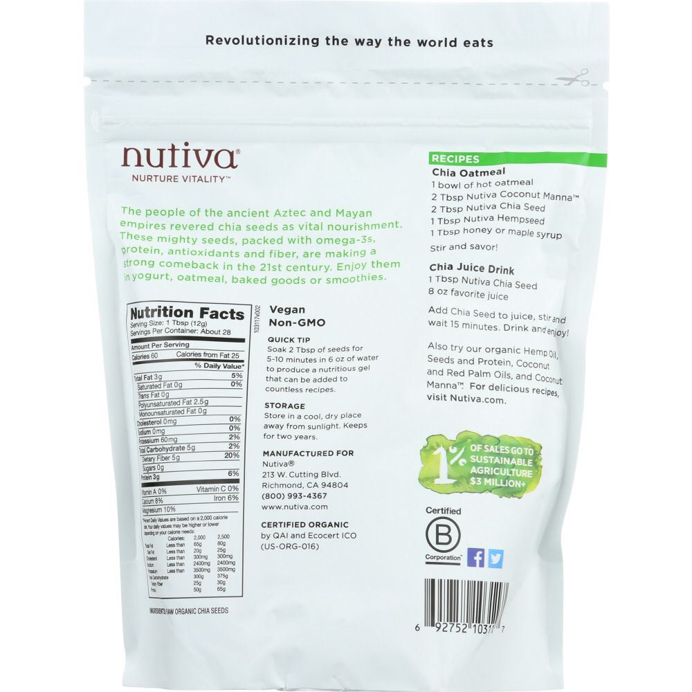 NUTIVA: Organic Chia Seed Black, 12 Oz